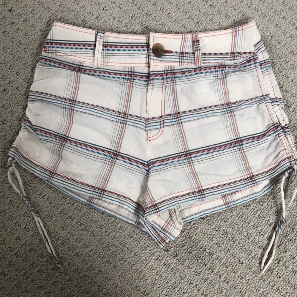 Zara | High Waisted Beach Shorts Cream with Red/Multicolored Detail Size…